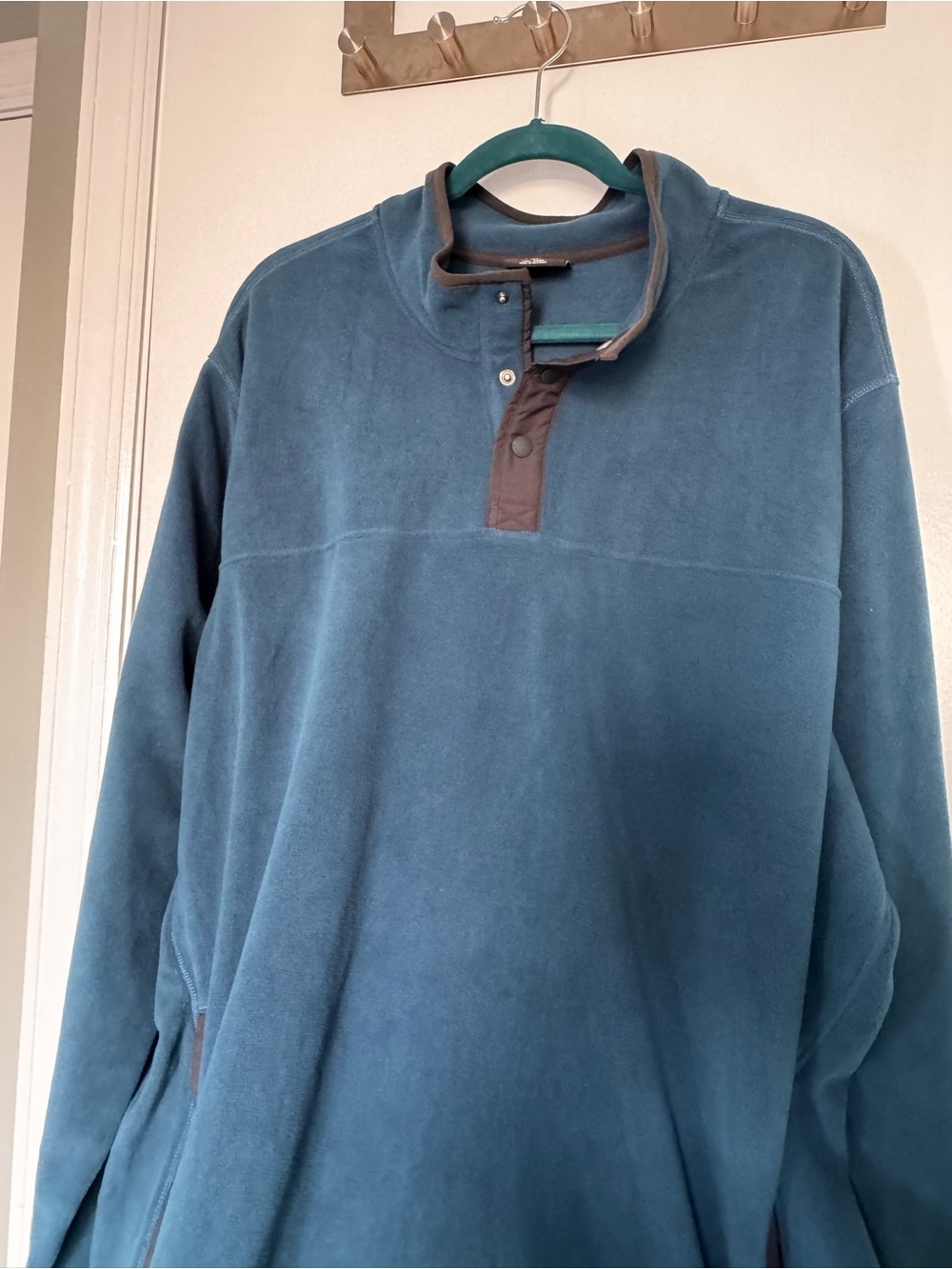 Eddie Bauer Teal Fleece Zip-Up Pullover with Brown Trim